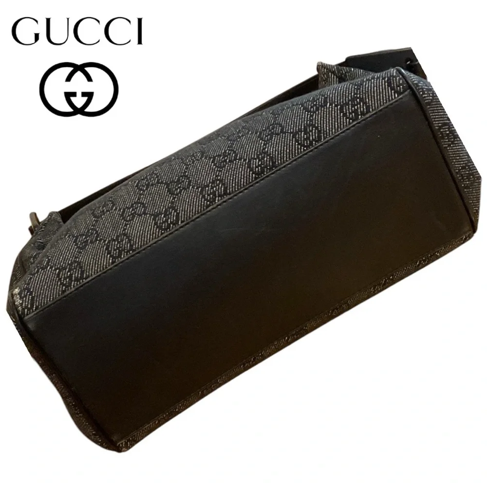 GUCCI Denim Monogram GG Signature Shoulder Bag w Gucci Dustbag - Picture 9 of 17